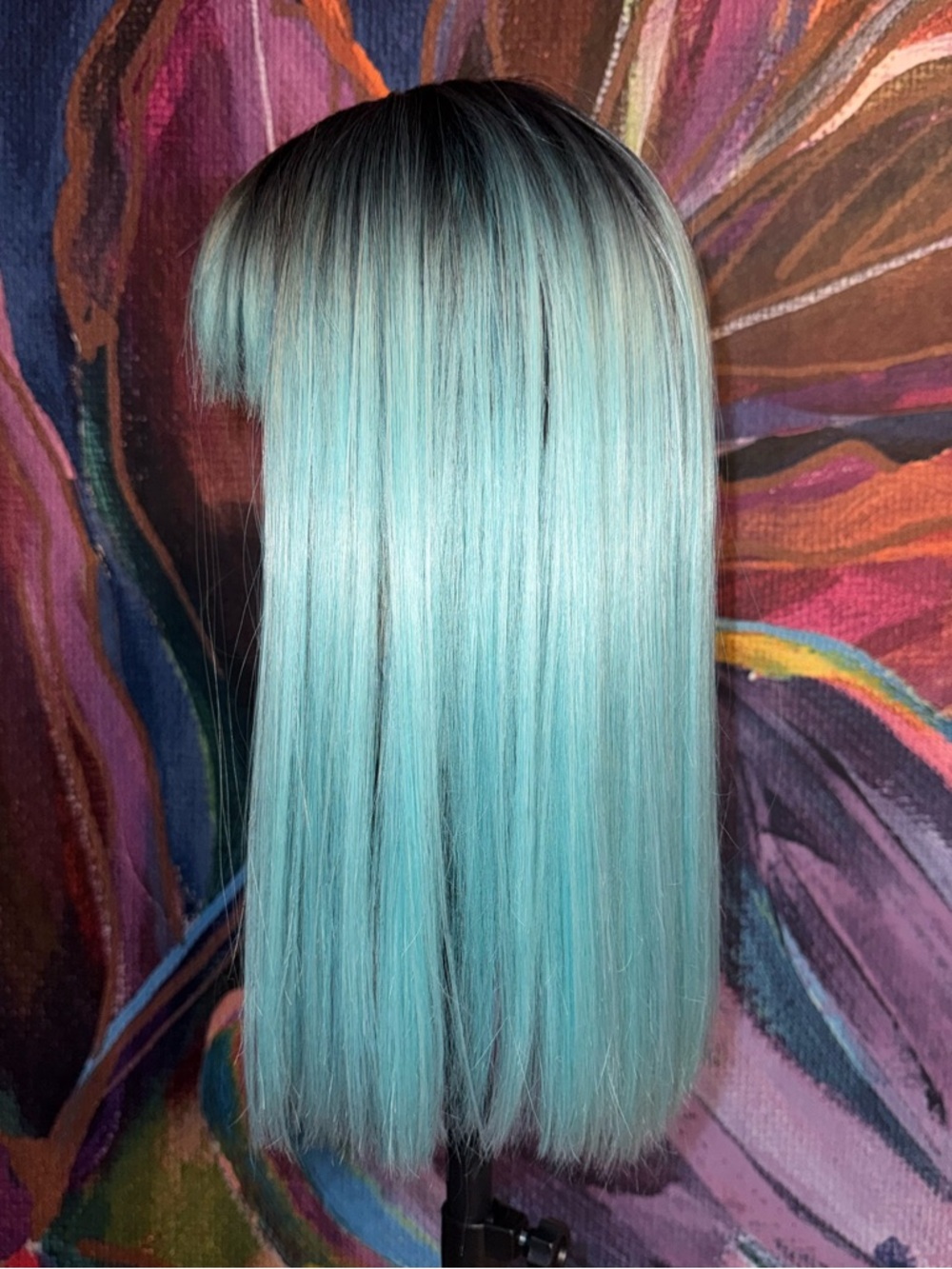 CSC Sky Blue Unknown Straight Synthetic Wig with Bangs Standard T Part
